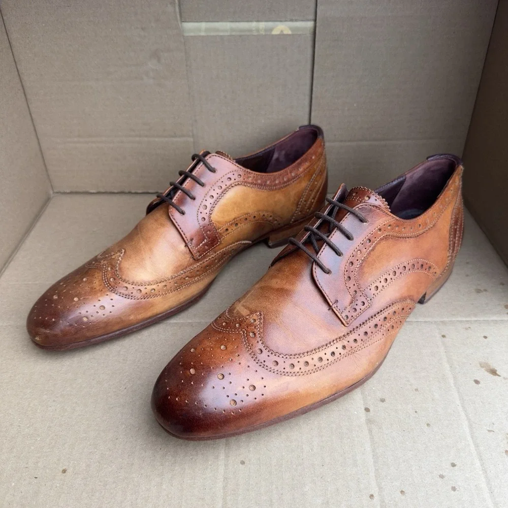 Ted Baker Gryene Leather Wingtip Oxford Shoes Tan Brown Men's 10 / EU 43